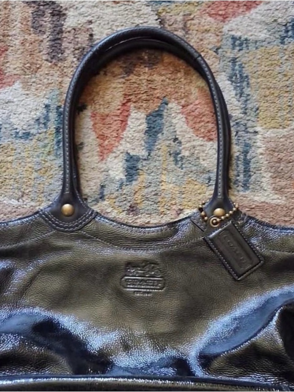 Coach Black Leather Shoulder Bag with Signature Tag